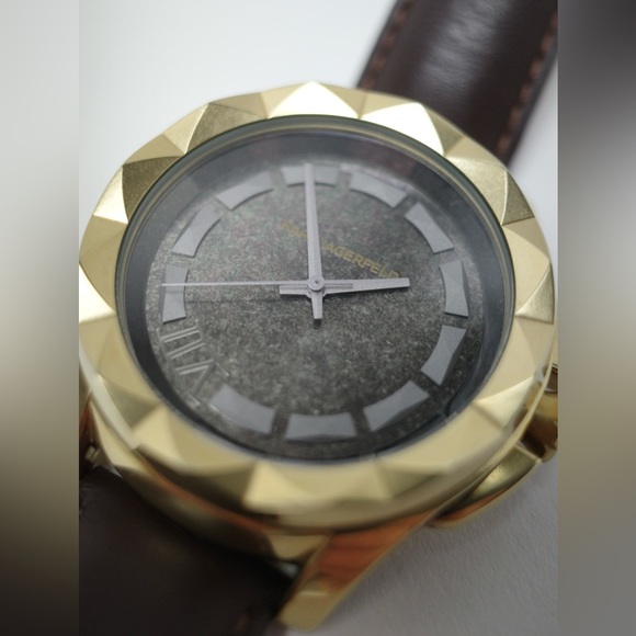 Karl Lagerfeld KL1038 Unisex Brown Leather Gold Bezel Men's Watch - Picture 3 of 15